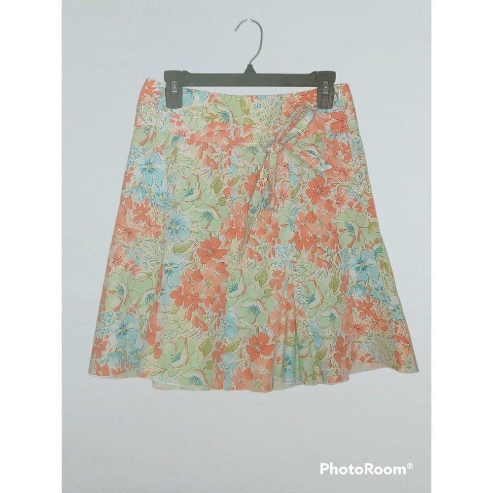 B. Moss Women's Floral Mini Skirt Size 6 Bow Side Zip Watercolor 100% Cotton